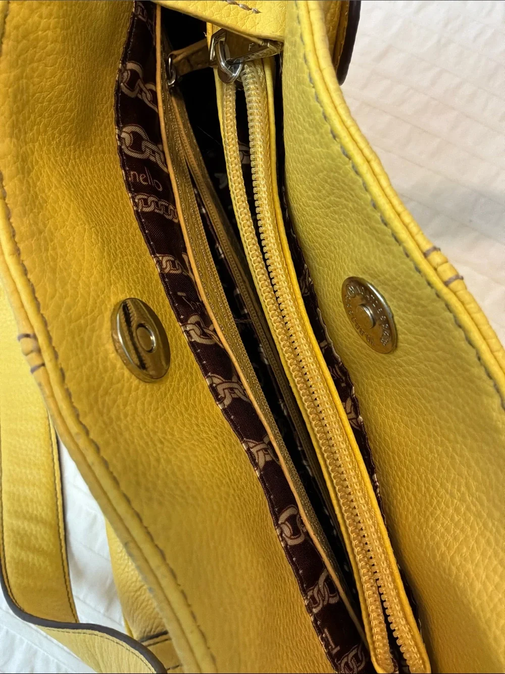 Tignanello Yellow Leather Hand Bag